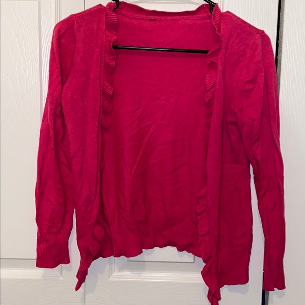 ruffled pink cardigan